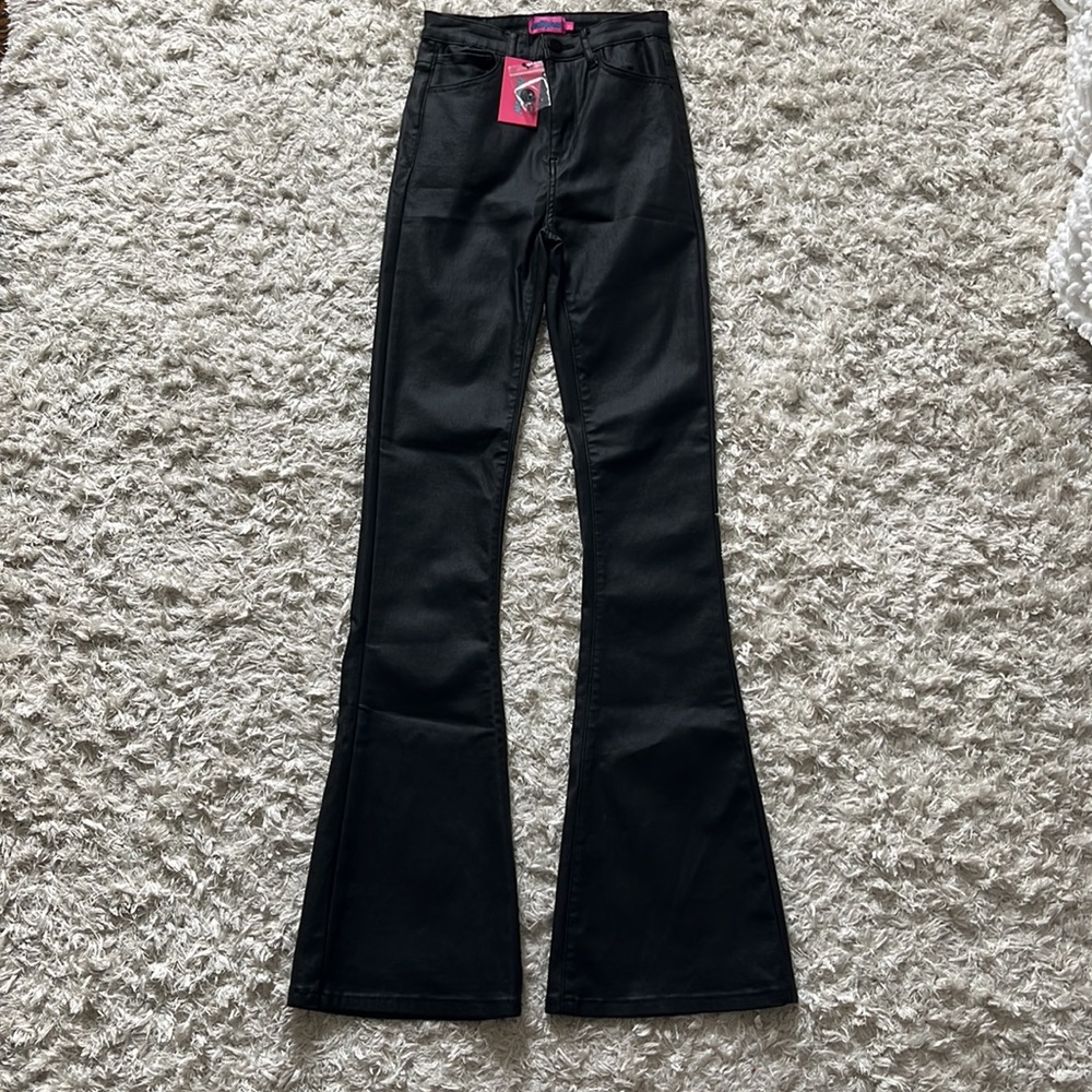 NWT Edikted Luna Faux Leather Flare Jeans